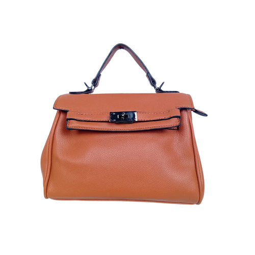 Brown Leather Handbag with removable strap - MS-8800