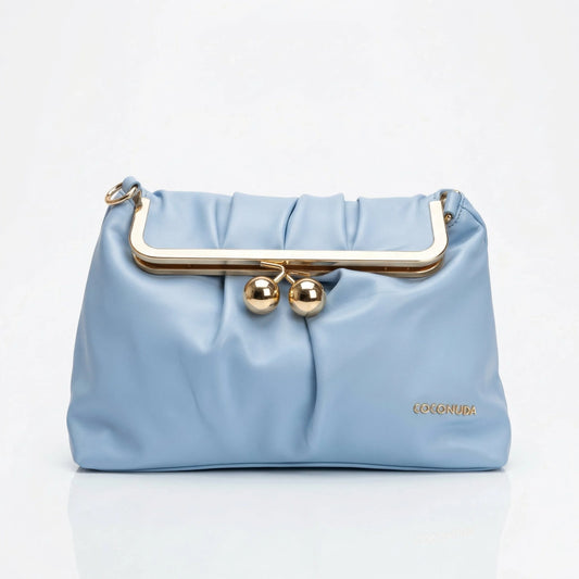 Pochette Coconuda in pelle azzurra con chiusura dorata, borsa da donna online