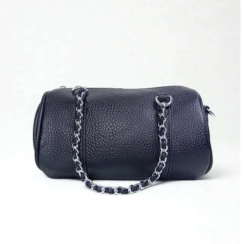 Cylinder-shaped shoulder bag MS-6885 - Black - Handbag