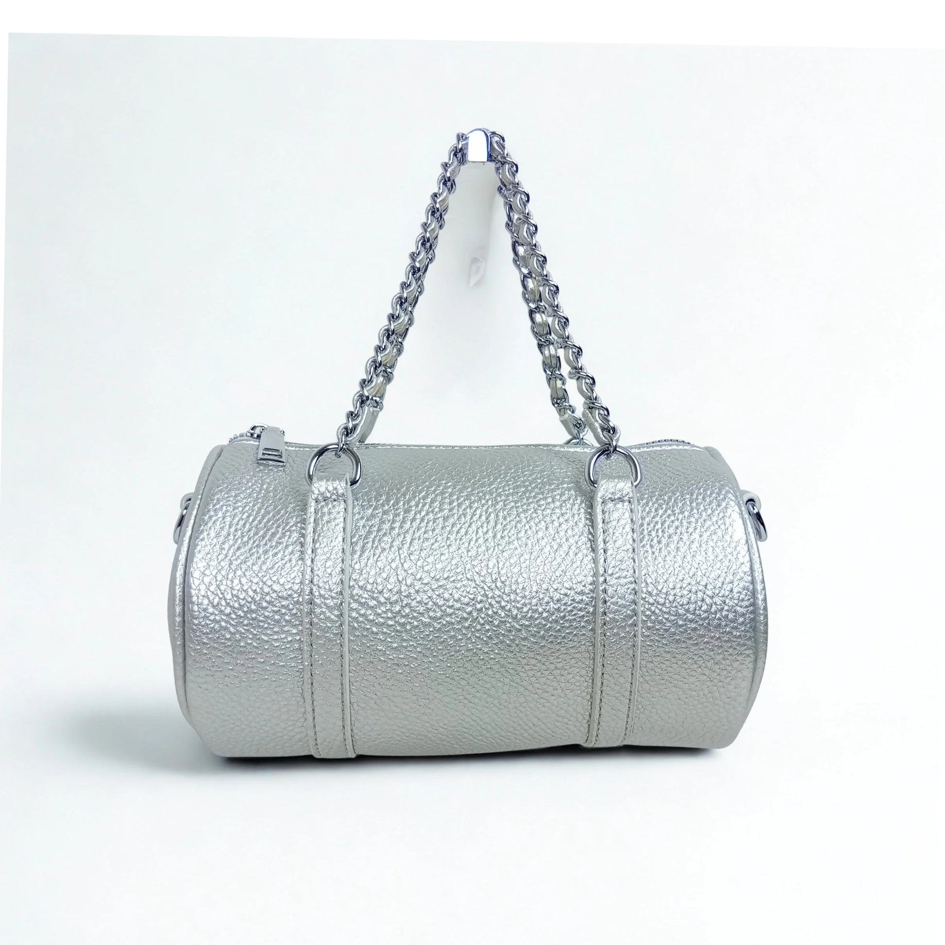 Cylinder-shaped shoulder bag MS-6885 - Silver - Handbag