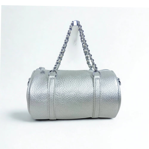 Cylinder-shaped shoulder bag MS-6885 - Silver - Handbag