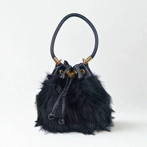 Faux Fur Bucket Bag with Shoulder Strap - MS-8394 - Stile Donna Bags