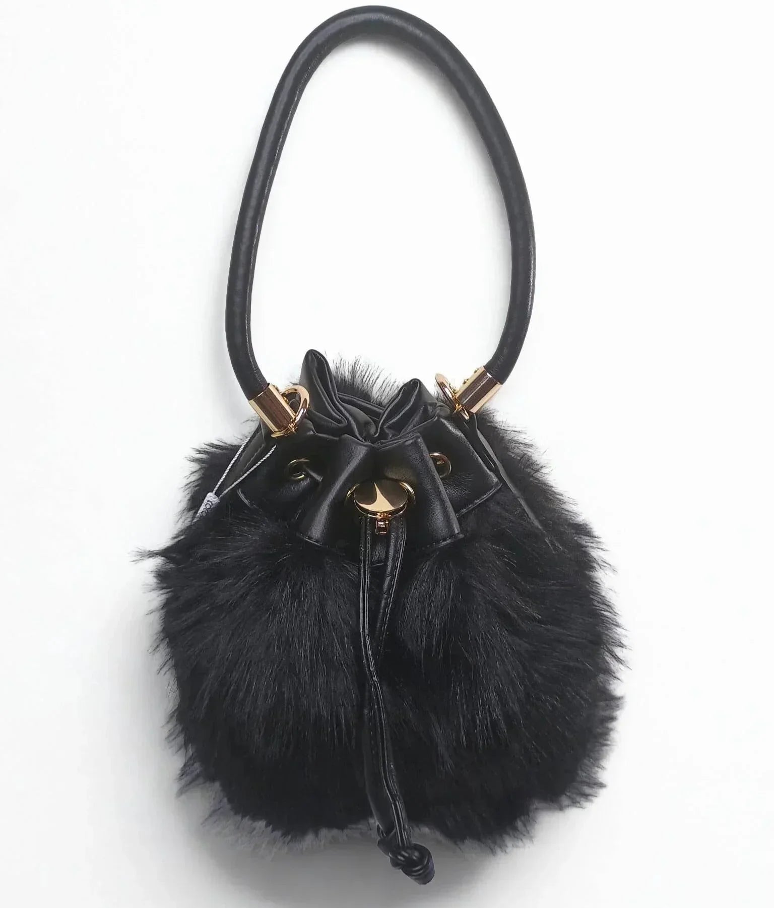 Faux Fur Bucket Bag with Shoulder Strap - MS-8394 - Stile Donna Bags