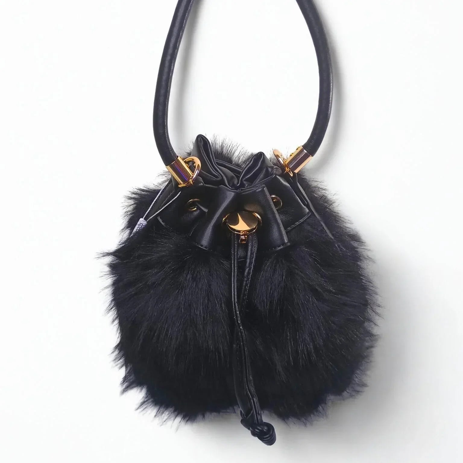 Faux Fur Bucket Bag with Shoulder Strap - MS-8394 - Stile Donna Bags