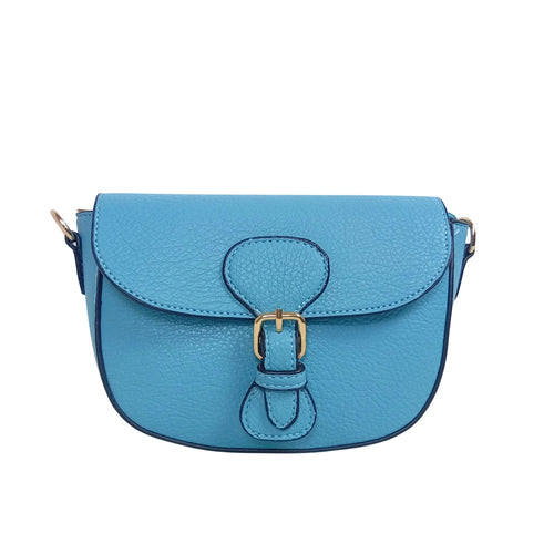 Leather crossbody bag with gold-tone buckle MS-2818 - Blue - Crossbody