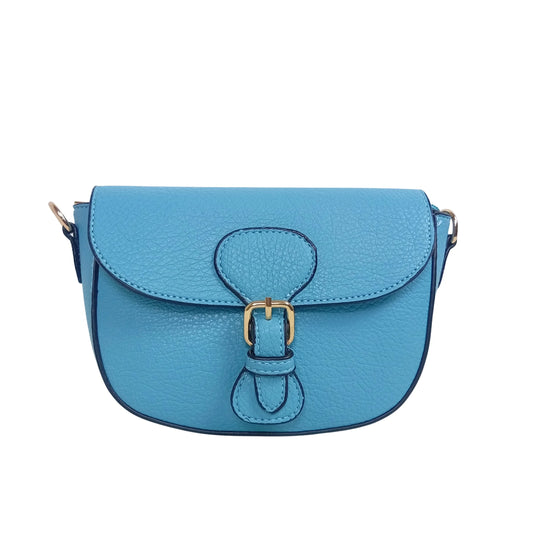 Leather crossbody bag with gold-tone buckle MS-2818 - Blue - Crossbody