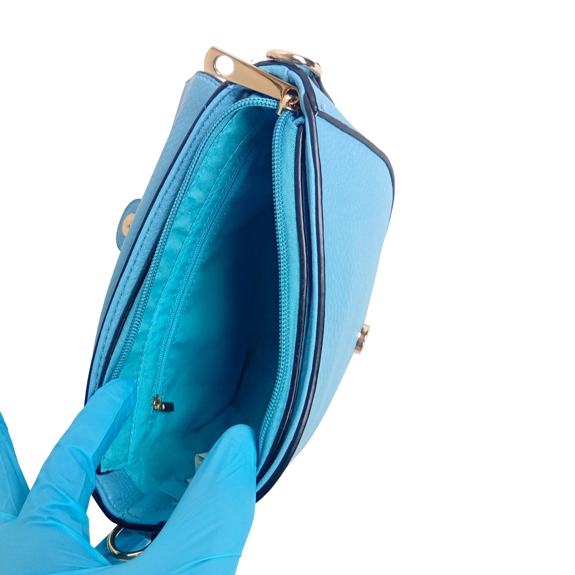 Leather crossbody bag with gold-tone buckle MS-2818 - Blue - Crossbody