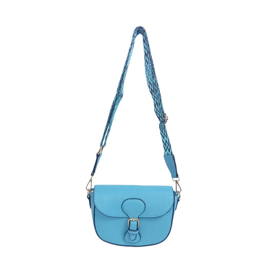 Leather crossbody bag with gold-tone buckle MS-2818 - Blue - Crossbody