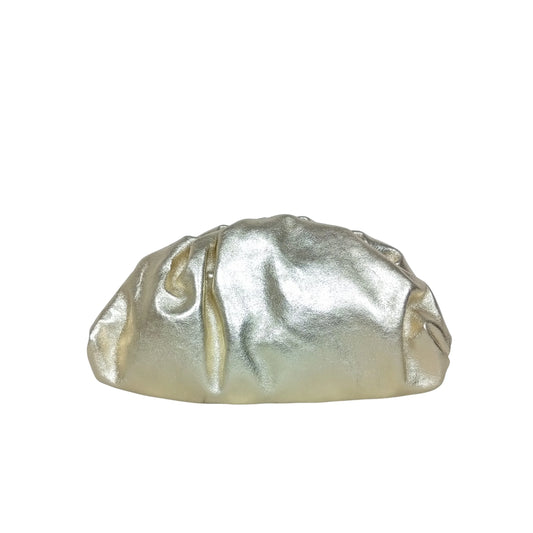 Metallic silver ruched clutch bag with gold chain MS-8799 - Gold