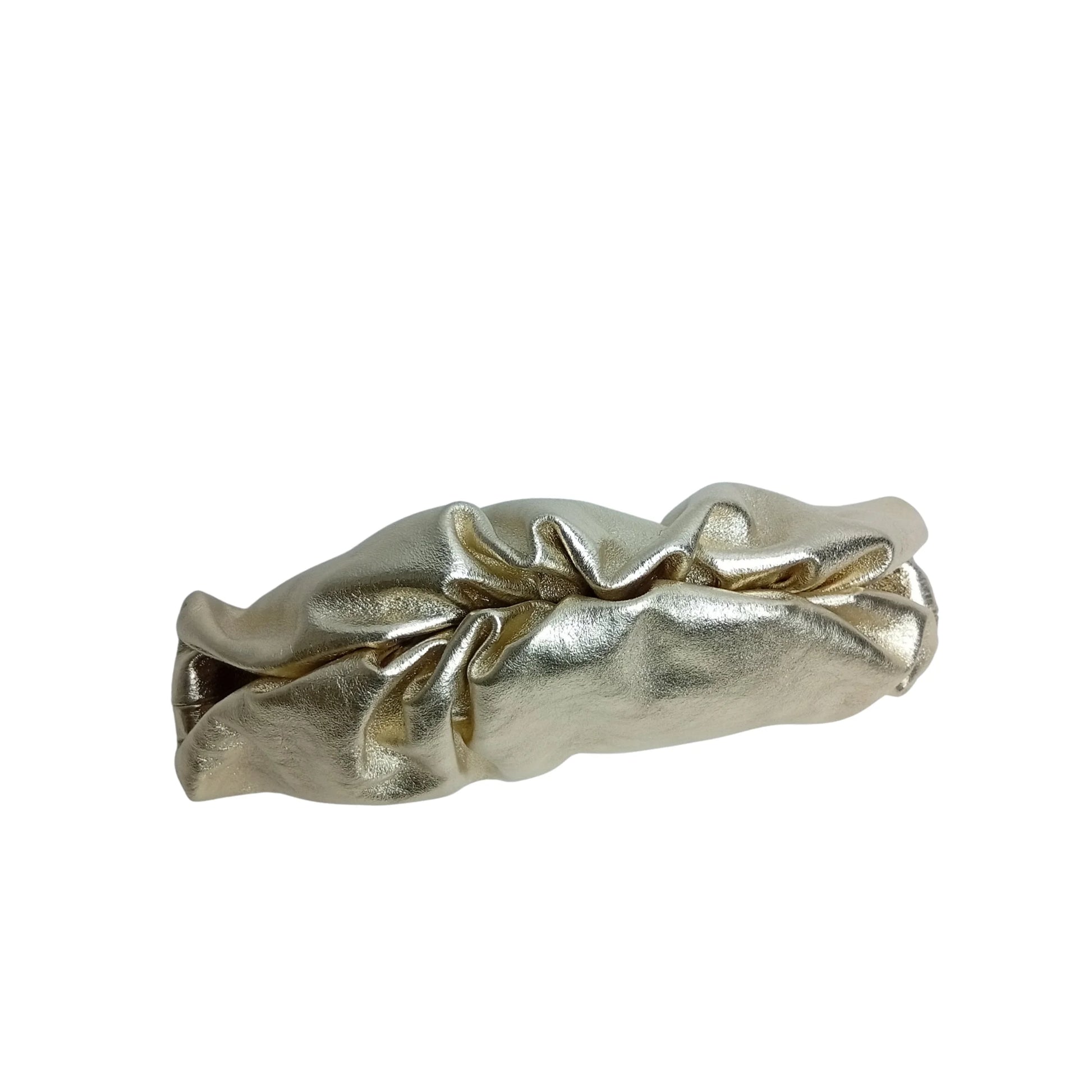 Metallic silver ruched clutch bag with gold chain MS-8799