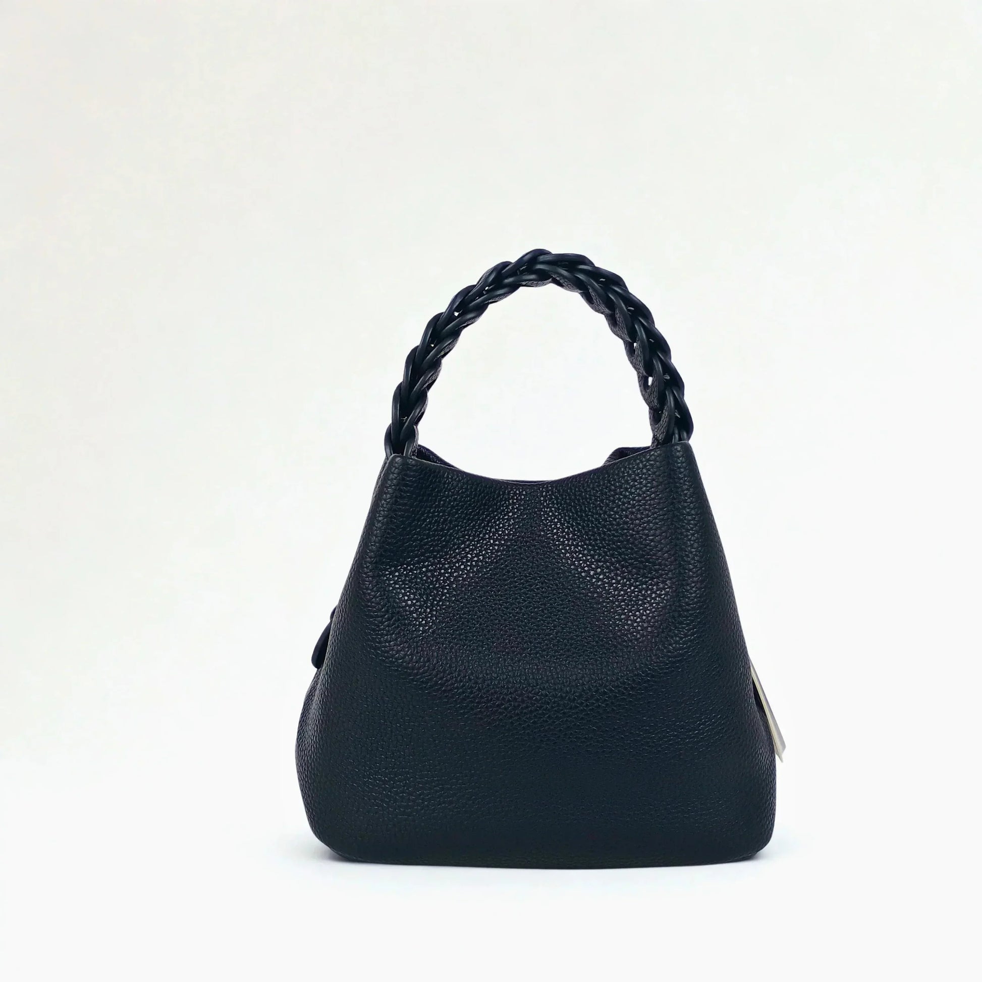 Mustard Yellow Leather Bucket Handbag with Braided Handle - Stile Donna Bags