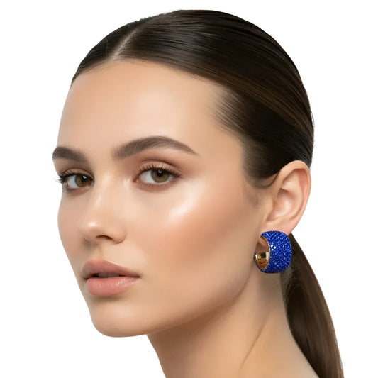 Orecchini a Cerchio Spessi con Pavé Blu - orecchino cerchio blu