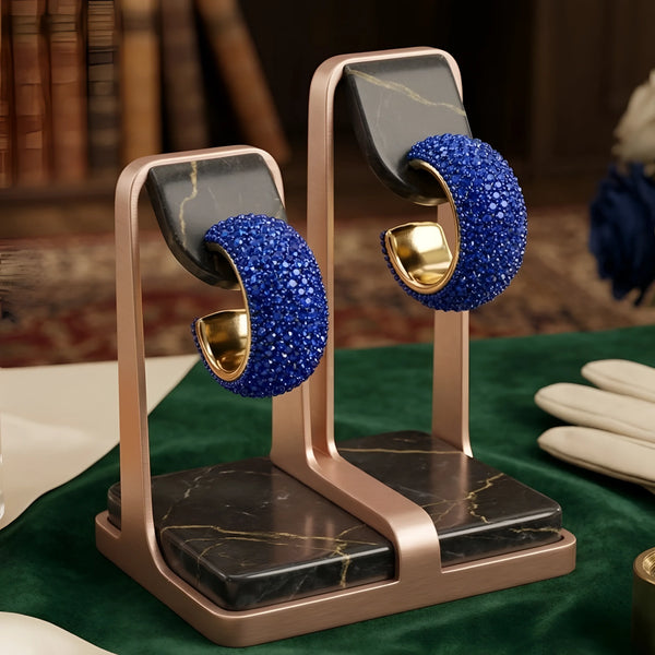 Orecchini a Cerchio Spessi con Pavé Blu - paio orecchini cerchio