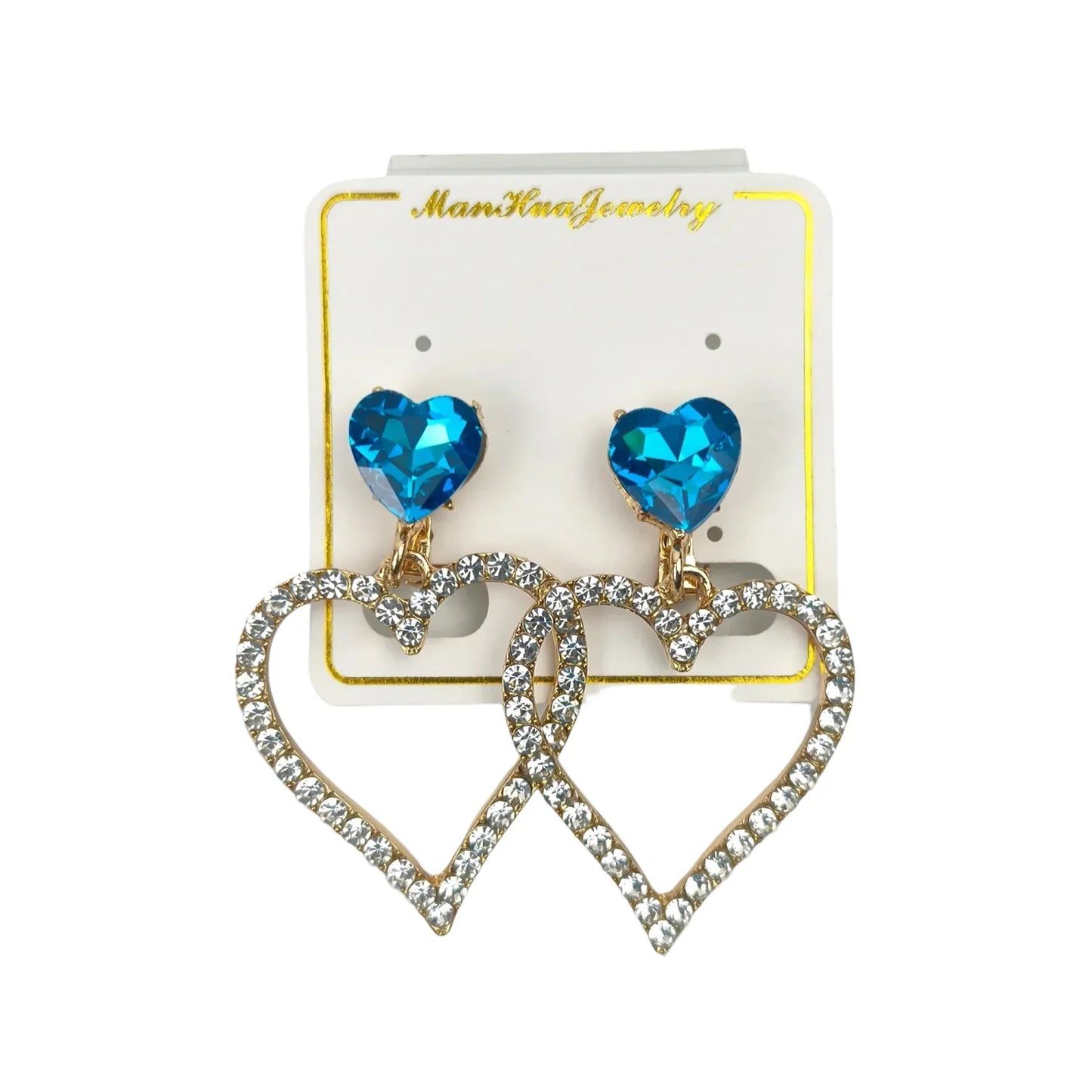 Orecchini a Cuore Pendenti con Cristallo Blu - orecchini cristallo blu