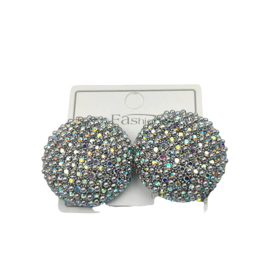 Orecchini a Perno Cupola con Strass Argentati - orecchini perno d’argento