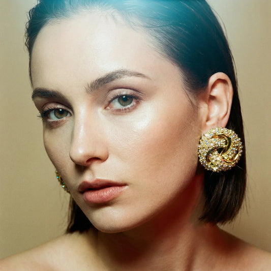 Orecchini a Spilla Astratti Tono Oro Vintage - orecchini circolari scintillanti