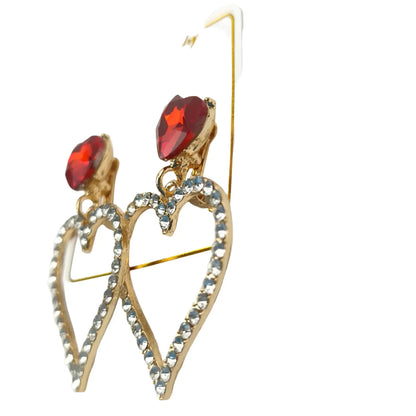 Orecchini con Perno a Cuore di Cristallo Rosso e Oro - orecchini forma cuore
