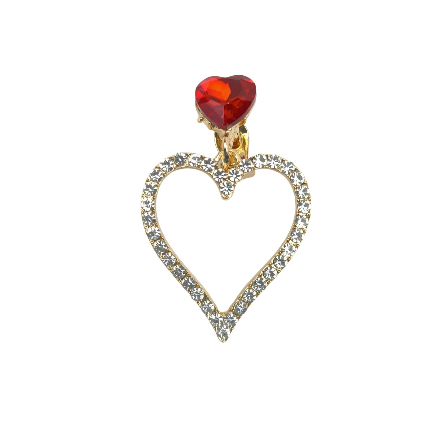 Orecchini con Perno a Cuore di Cristallo Rosso e Oro - pendente forma cuore