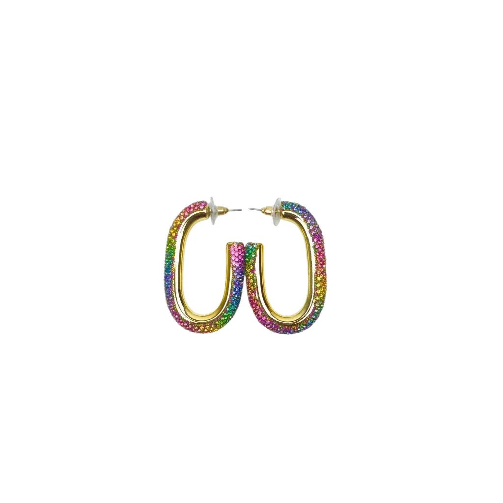 Orecchini Rainbow Crystal U-Hoop in Tono Oro - orecchini cerchio d’oro