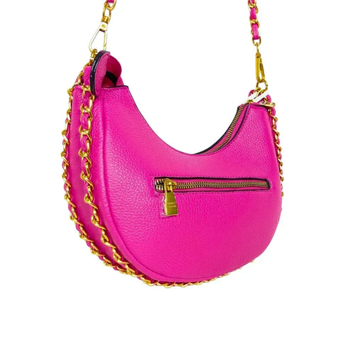 Pink Shoulder Bag with gold color chain strap MS-8824 - Stile Donna Bags
