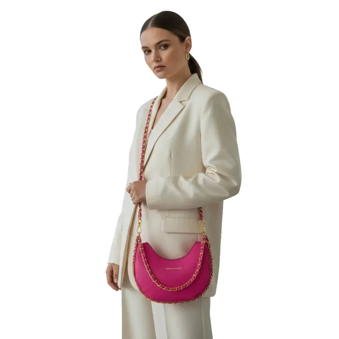 Pink Shoulder Bag with gold color chain strap MS-8824 - Stile Donna Bags