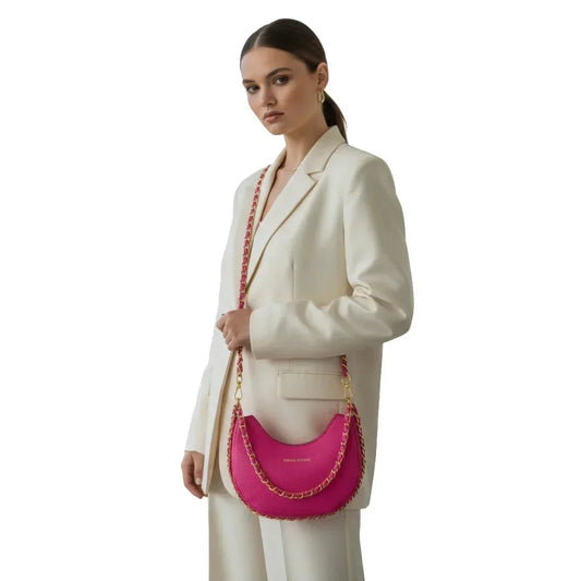 Pink Shoulder Bag with gold color chain strap MS-8824 - Stile Donna Bags