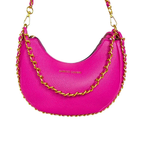 Pink Shoulder Bag with gold color chain strap MS-8824 - Stile Donna Bags