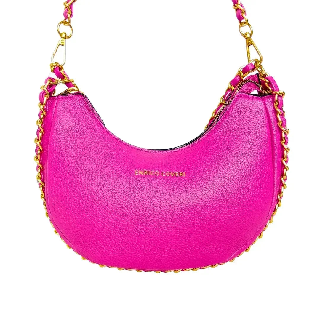 Pink Shoulder Bag with gold color chain strap MS-8824 - Stile Donna Bags