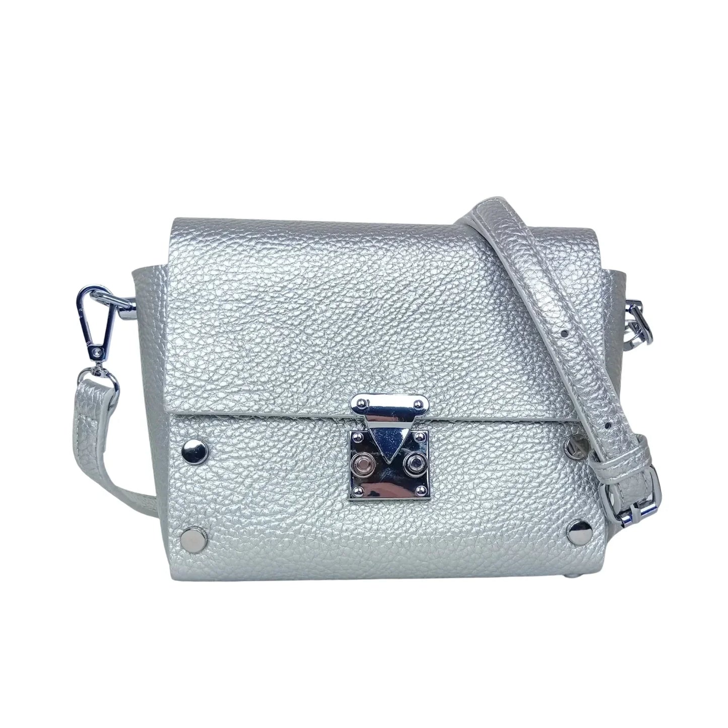 Pochette a Tracolla in Pelle con Finiture Argento - borsa tracolla pelle