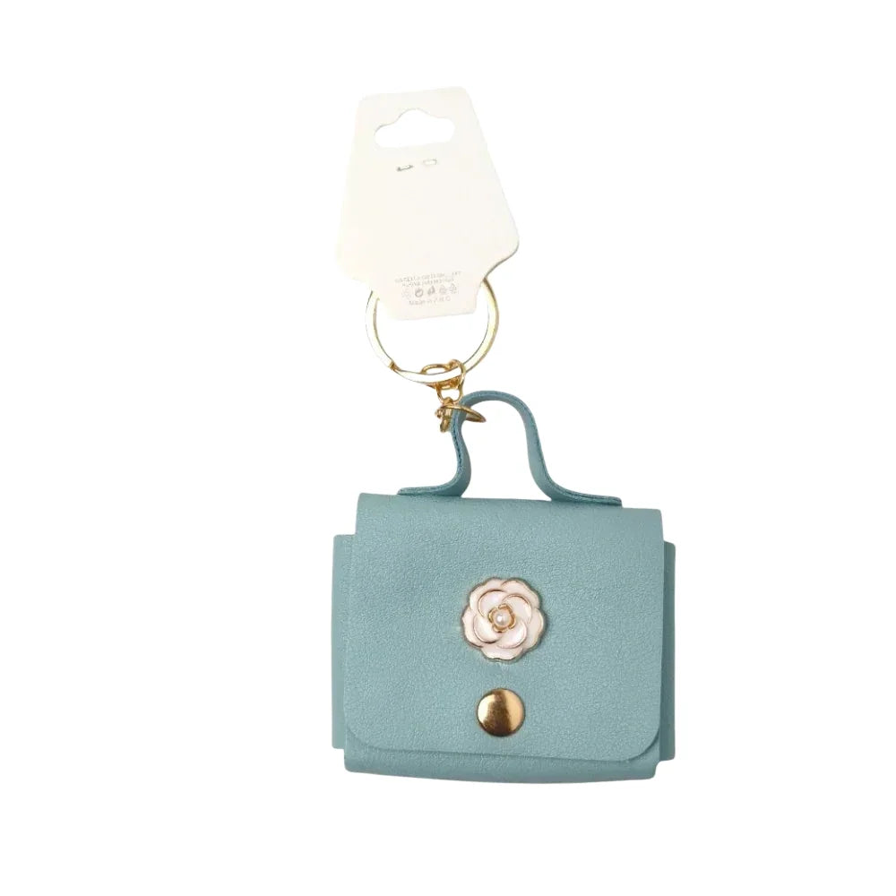 Portachiavi Mini Portamonete in Finta Pelle Floreale - portachiavi borsa finta