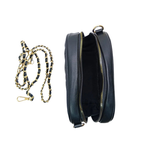 Quilted oval crossbody bag - V-stitched pattern MS-5941 - Crossbody