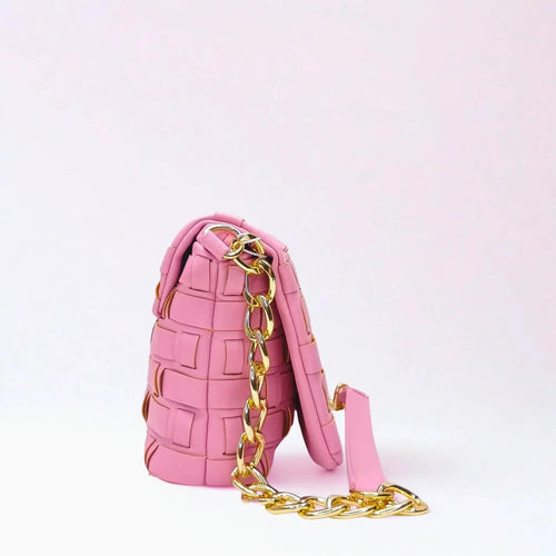 Silver Woven Bag with Chain Strap - MS-2087 - Stile Donna Bags