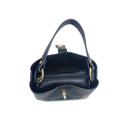 Structured top-handle bag with gold-tone hardware MS-2501 - Black - Handbag