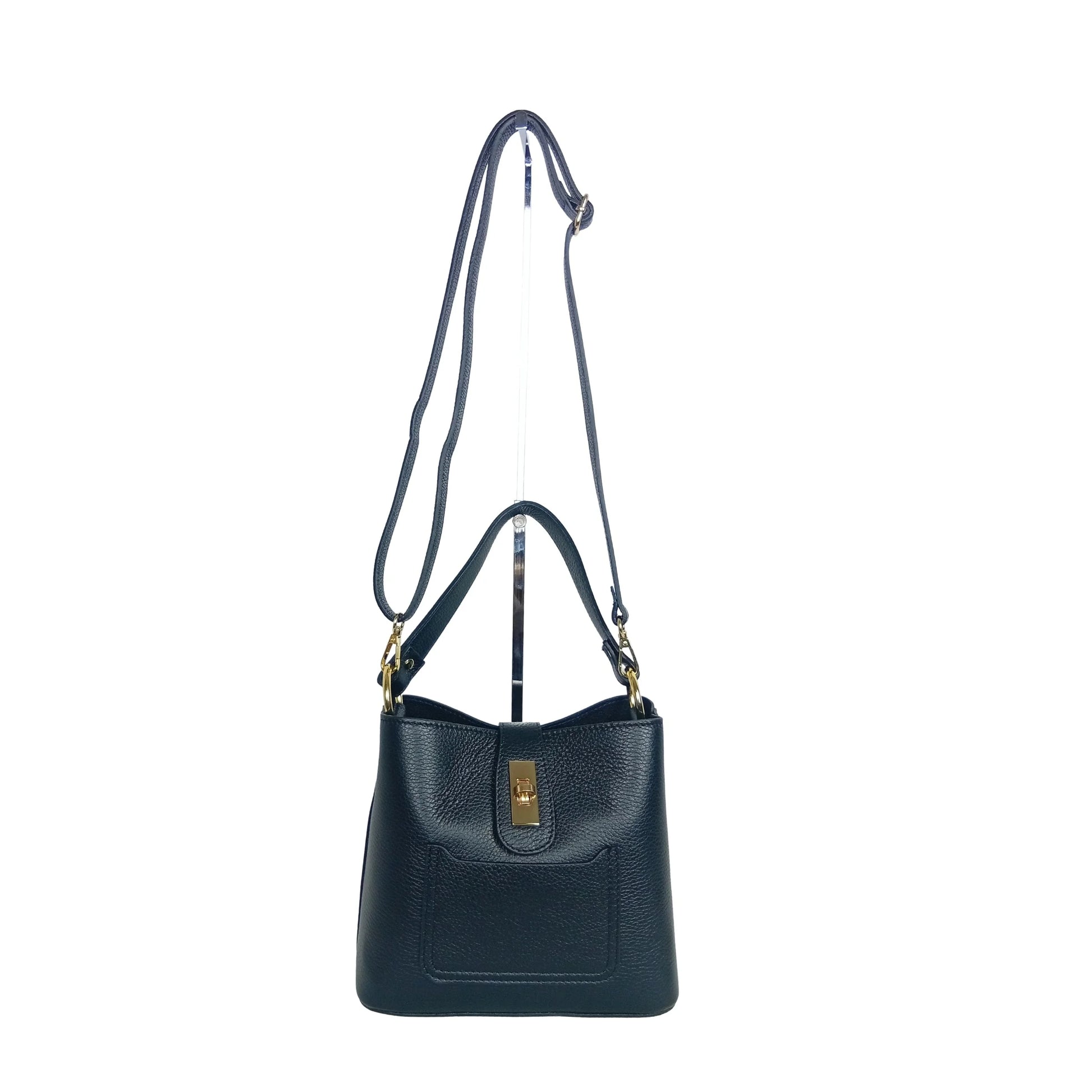 Structured top-handle bag with gold-tone hardware MS-2501 - Black - Handbag