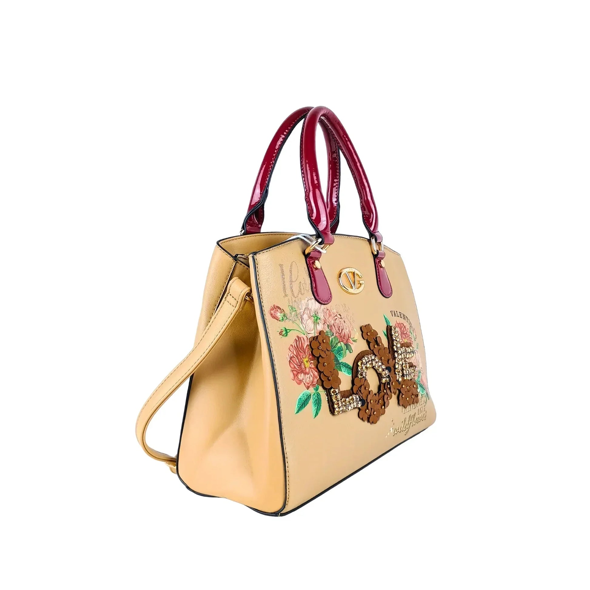 Tote Bag with Floral Embroidery and Sequin LOVE Design - Stile Donna Bags