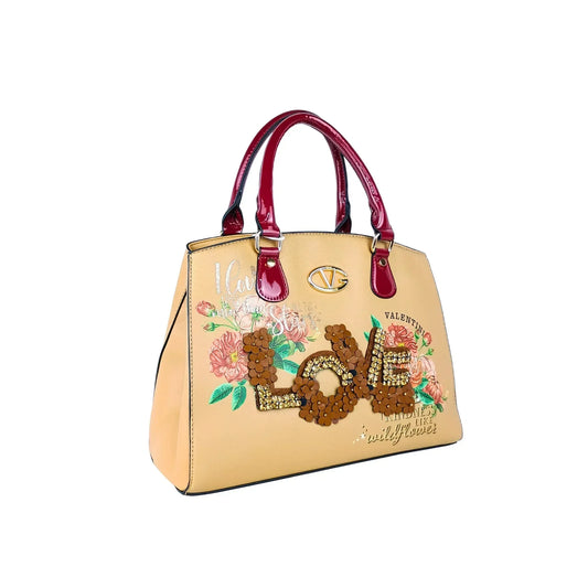 Tote Bag with Floral Embroidery and Sequin LOVE Design - Stile Donna Bags