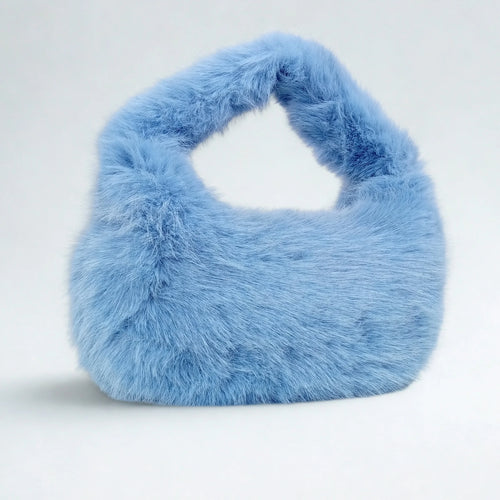 Vanilla faux-fur mini hobo handbag MS-2167 - Blue - Hobo bag