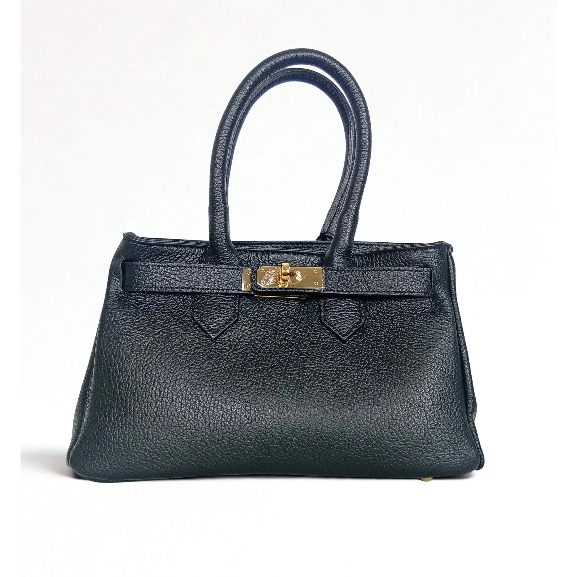 Velinara MS-0787 full-grain leather handbag with detachable strap - Black - Handbag