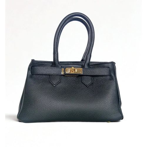 Velinara MS-0787 full-grain leather handbag with detachable strap - Black - Handbag
