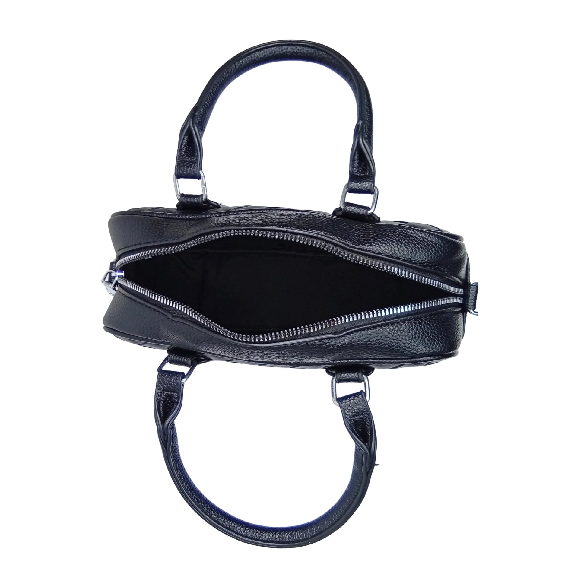 Woven Leather Barrel Bag MS-4299 - Black - Handbag