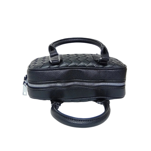 Woven Leather Barrel Bag MS-4299 - Black - Handbag