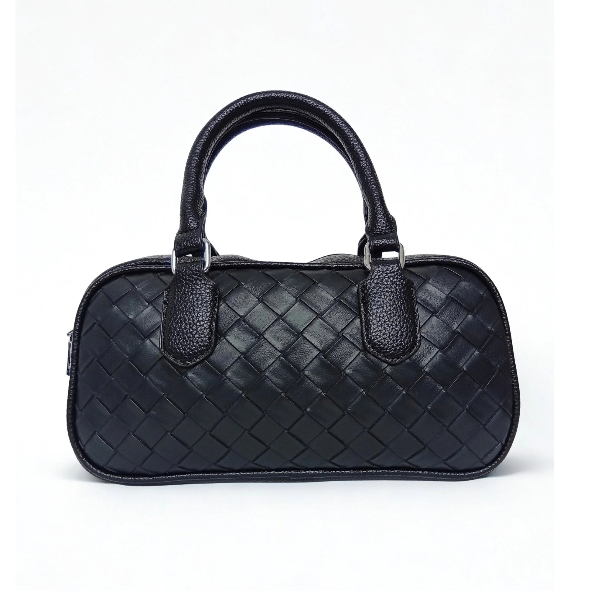 Woven Leather Barrel Bag MS-4299 - Black - Handbag