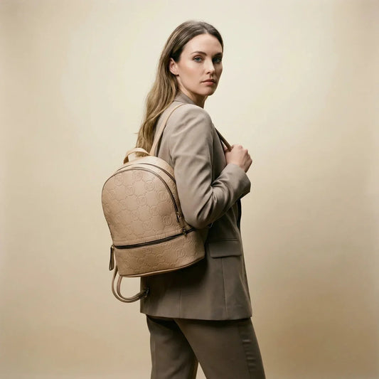 Zaino da donna in pelle PU beige e nera con monogramma - zaino gucci
