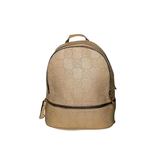 Zaino da donna in pelle PU beige e nera con monogramma - zaino motivo