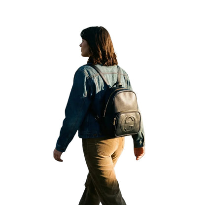 Zaino in Pelle Nera Gucci con Logo GG Intrecciato - zaino gucci pelle