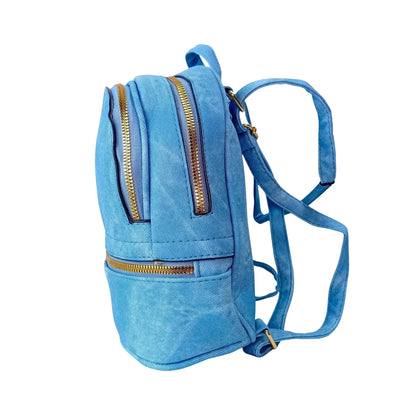 Zaino Mini in Denim Blu con Zip Oro - zaino denim blu