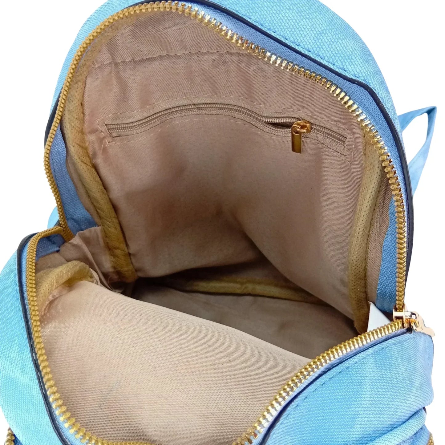 Zaino Mini in Denim Blu con Zip Oro - zaino denim azzurro